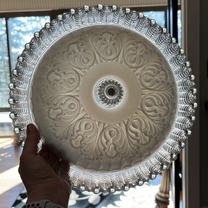 Art Deco period light fixture 1920s.  Clear feather-edge decorations. Frosted.